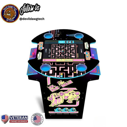 Reconditioned - ARCADE1UP Ms. PAC - MAN / GALAGA Pub Table Arcade Machine 12 Games in 1 top view design.