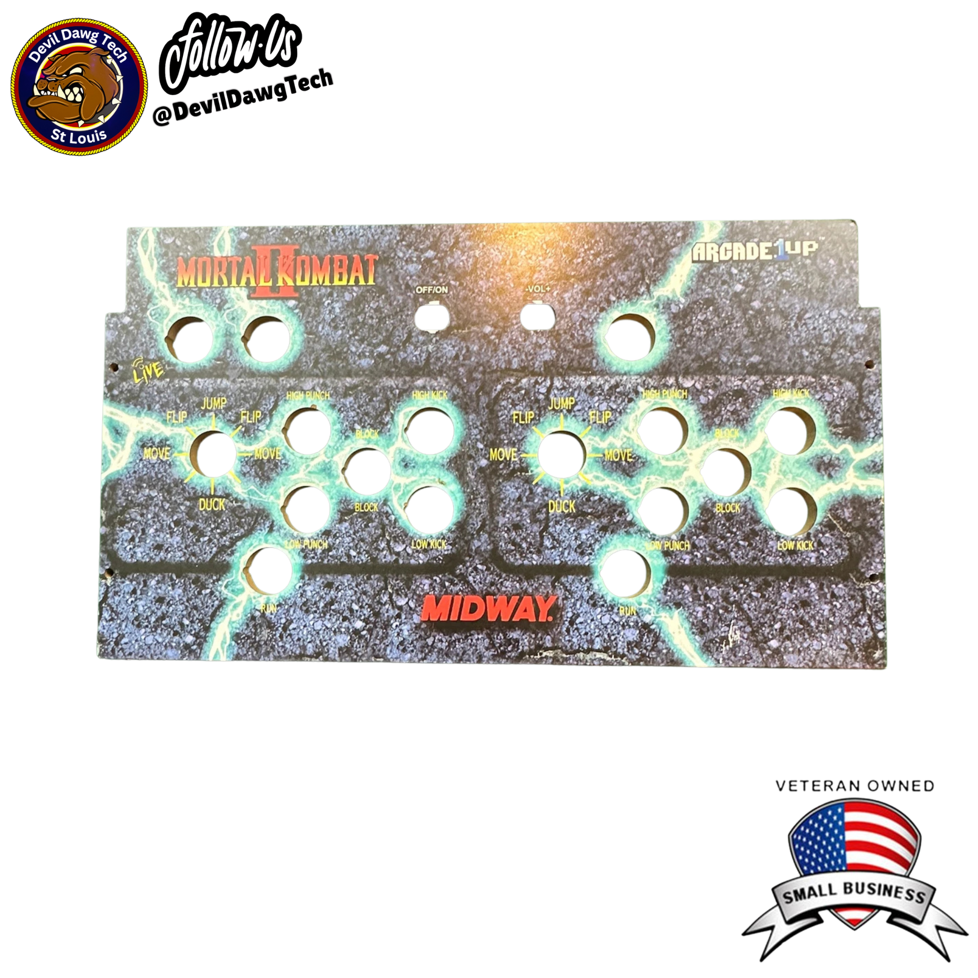 Arcade1Up Mortal Kombat II 2 Player Control Deck Board Part Letter: C - Used controller deck with graphic design for arcade gaming.