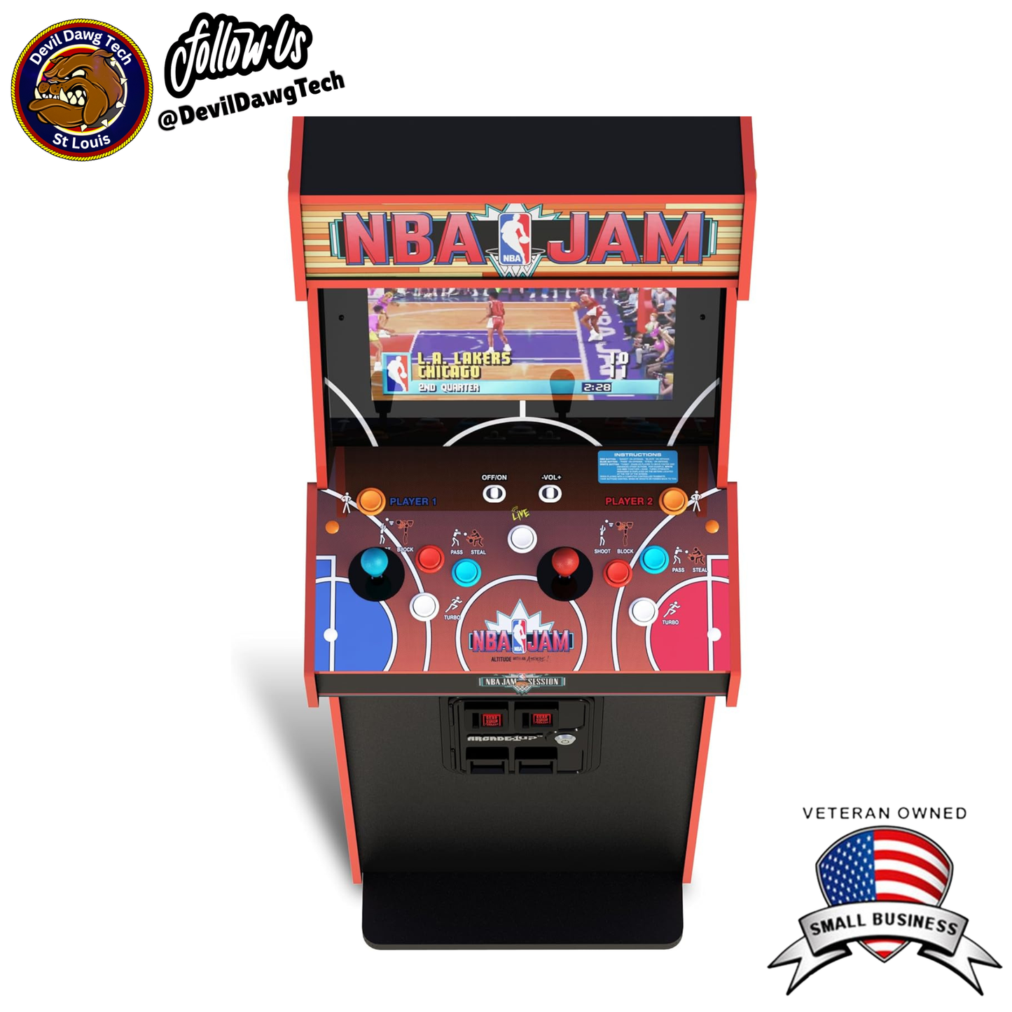 Reconditioned - ARCADE1UP NBA Jam Deluxe 2-Player Control Panel Arcade Machine with retro design and authentic joystick.