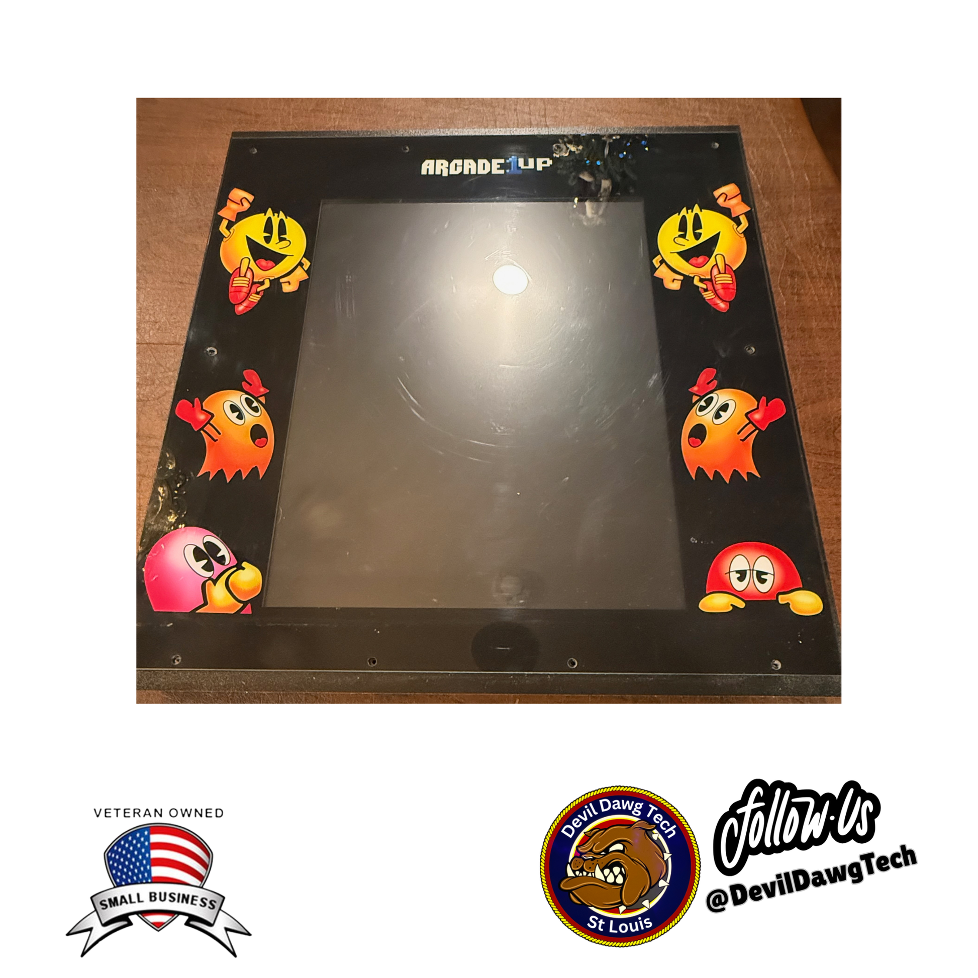 Used PAC-MAN Legacy Edition - Monitor Bezel Frame surrounding 17-inch LCD with colorful characters.